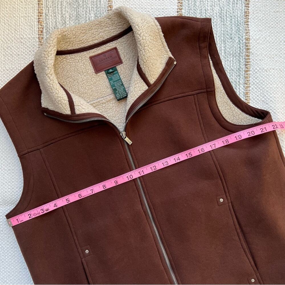 Lauren Ralph Lauren Brown Shearling Lined Faux Suede Barn Vest Women’s Size XL - Picture 8 of 10